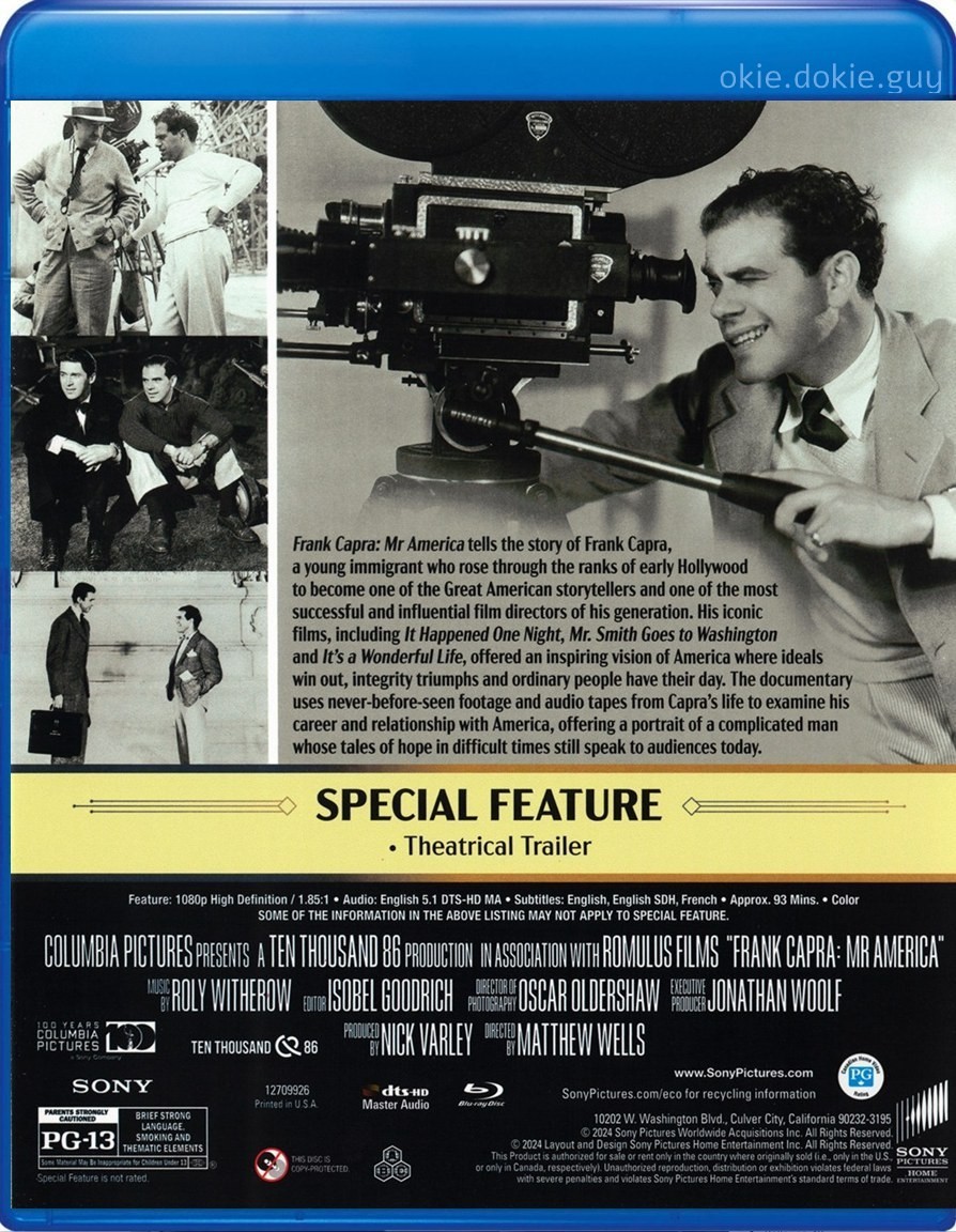 FRANK CAPRA: MR AMERICA (Blu-Ray, 2023, Region Free) New* See Description
