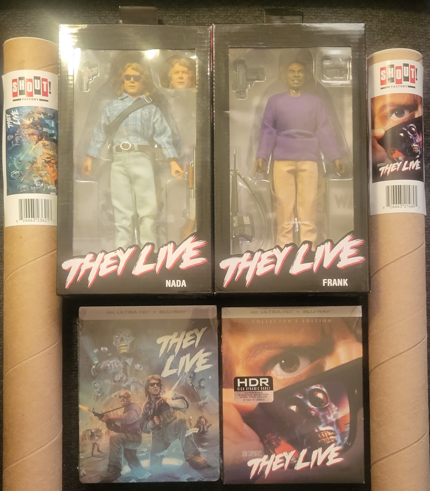 THEY LIVE Shout Factory 4K UHD / Blu-ray Excl. Set + NECA Frank Figure | Poster