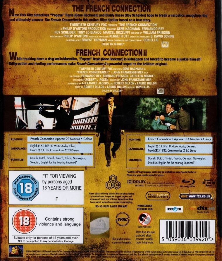 French Connection 1 & 2 Gene Hackman Two Movie Set Blu-Ray NEW (USA Compatible)