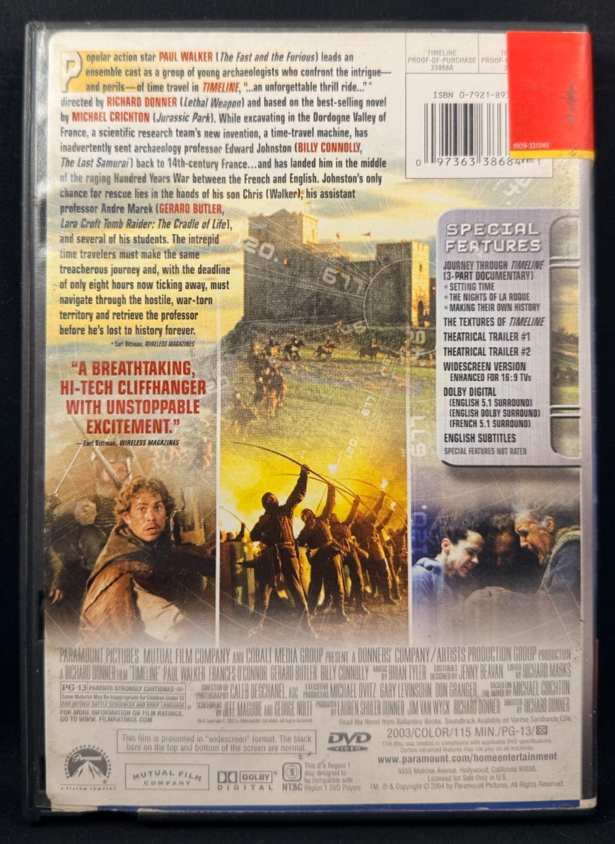 Timeline – Paul Walker – Paramount – 2003 – 115 min – DVD – BS5