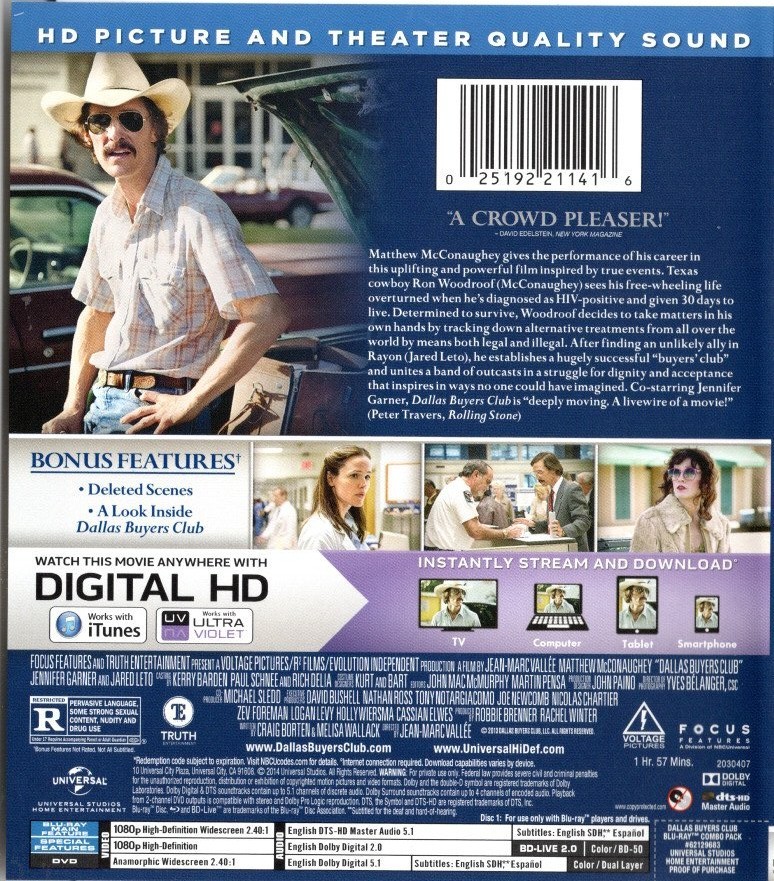Dallas Buyers Club Blu-ray + DVD with Slipcase Matthew McConaughey
