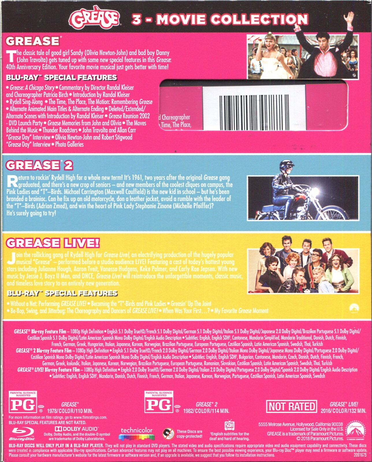 GREASE 40th Anniversary GREASE 2 GREASE LIVE! 3-Movie Collection BLU-RAY 0119