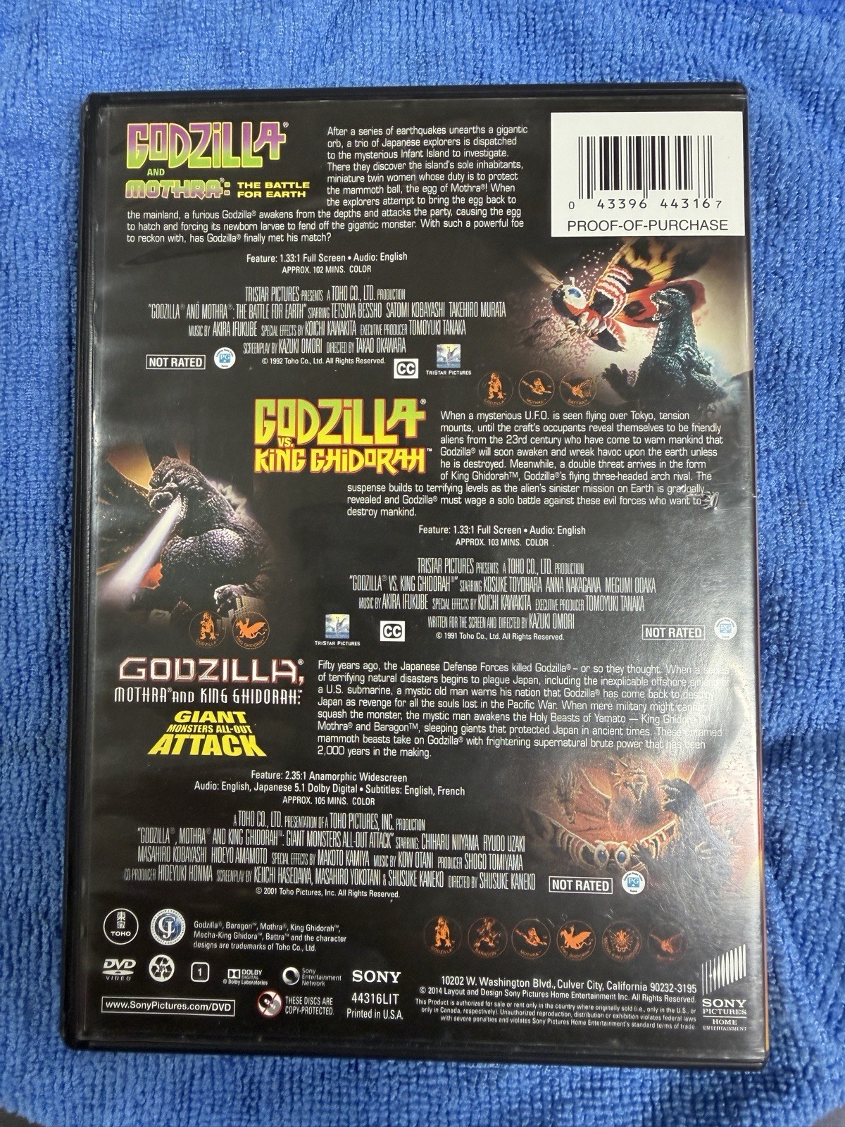 Godzilla Triple Feature DVD Mothra & King Ghidorah (2014, 2-Disc Set)