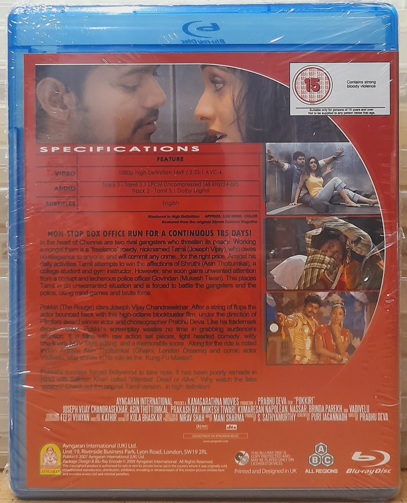 Pokkiri – Vijay, Asin – Indian Tamil Movie Blu-Ray Region Free, With Subtitles