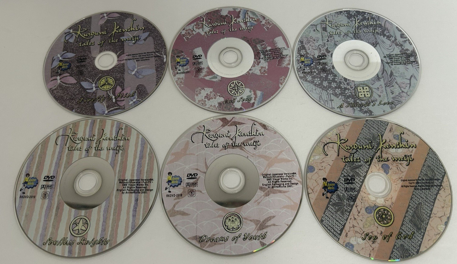 Rurouni Kenshin: TALES OF THE MEIJI Japanese Anime, 6-DVDs, Discs Only