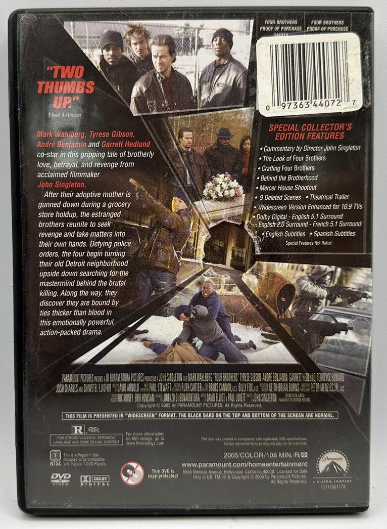 Four Brothers DVD Widescreen Special Collector’s Edition Mark Wahlberg 2005