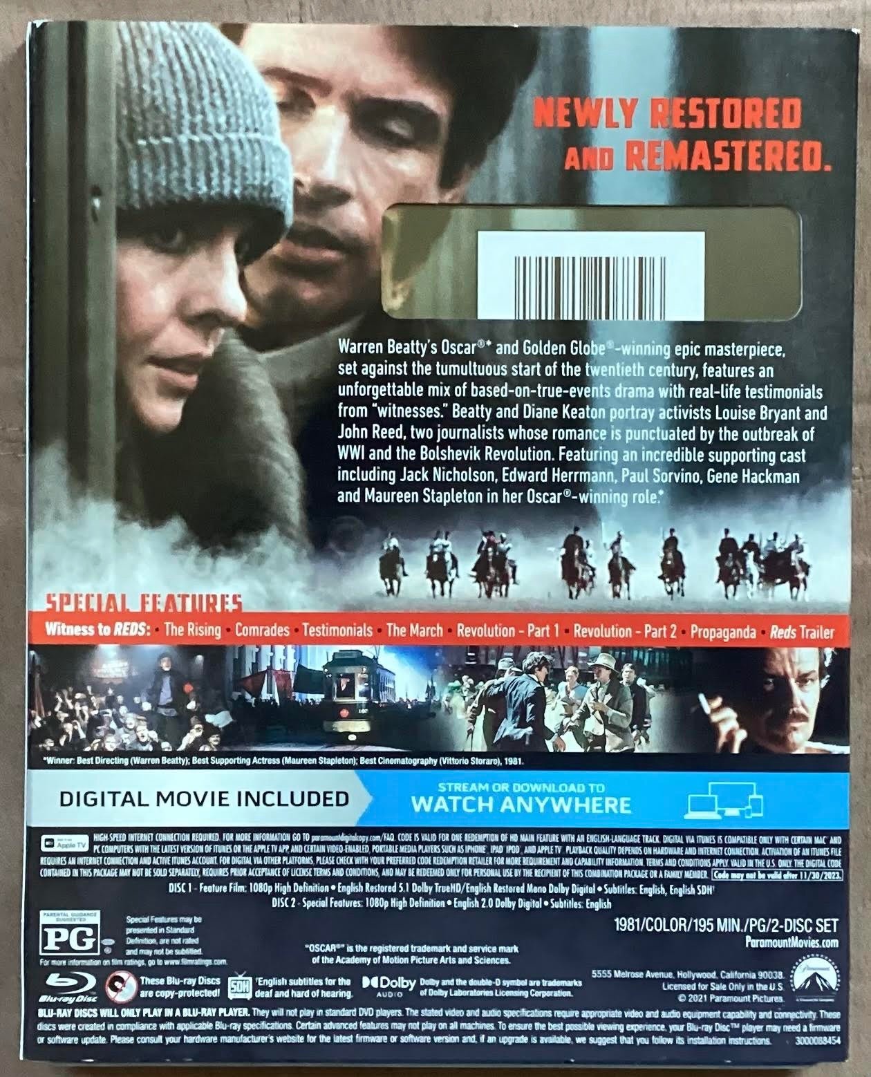Reds 40th Anniversary Blu-ray (Paramount Nov 2021) 2 Disc Blu-ray Set