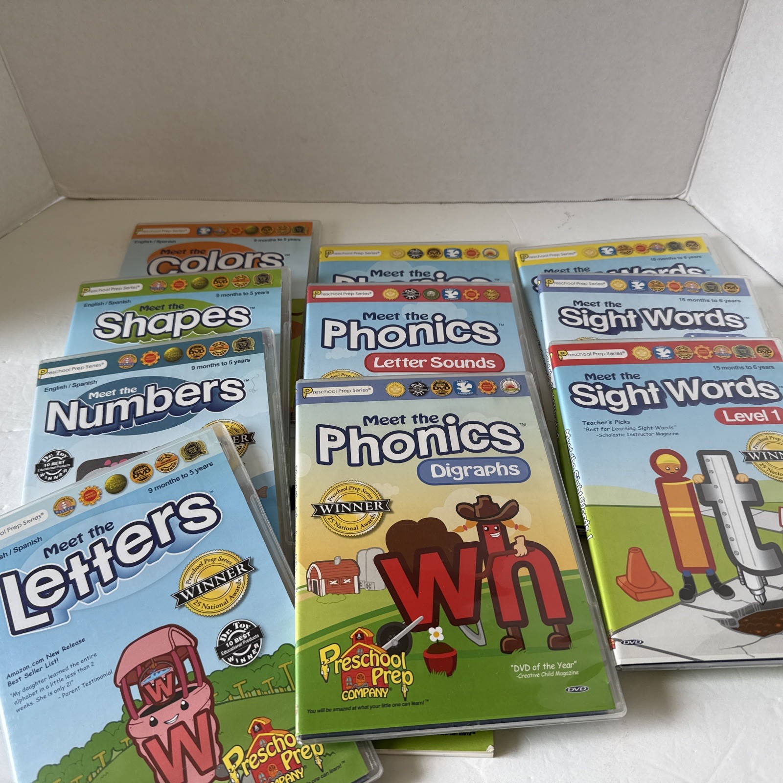 PRESCHOOL PREP COMPANY – LOT OF 10 DVDs – Sight Words-Phonics-shapes-Numbers…