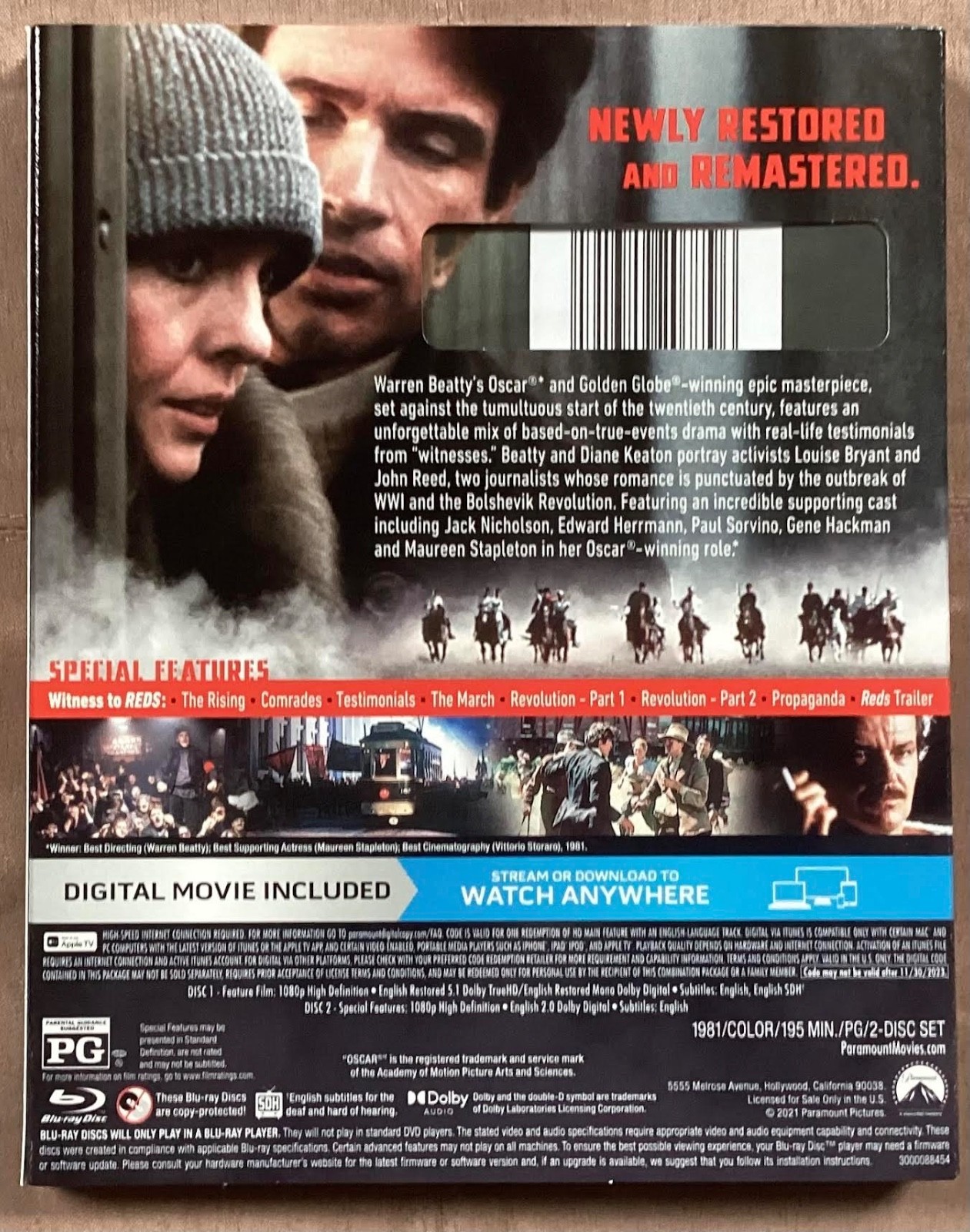 Reds 40th Anniversary Blu-ray (Paramount Nov 2021) 2 Disc Blu-ray Set