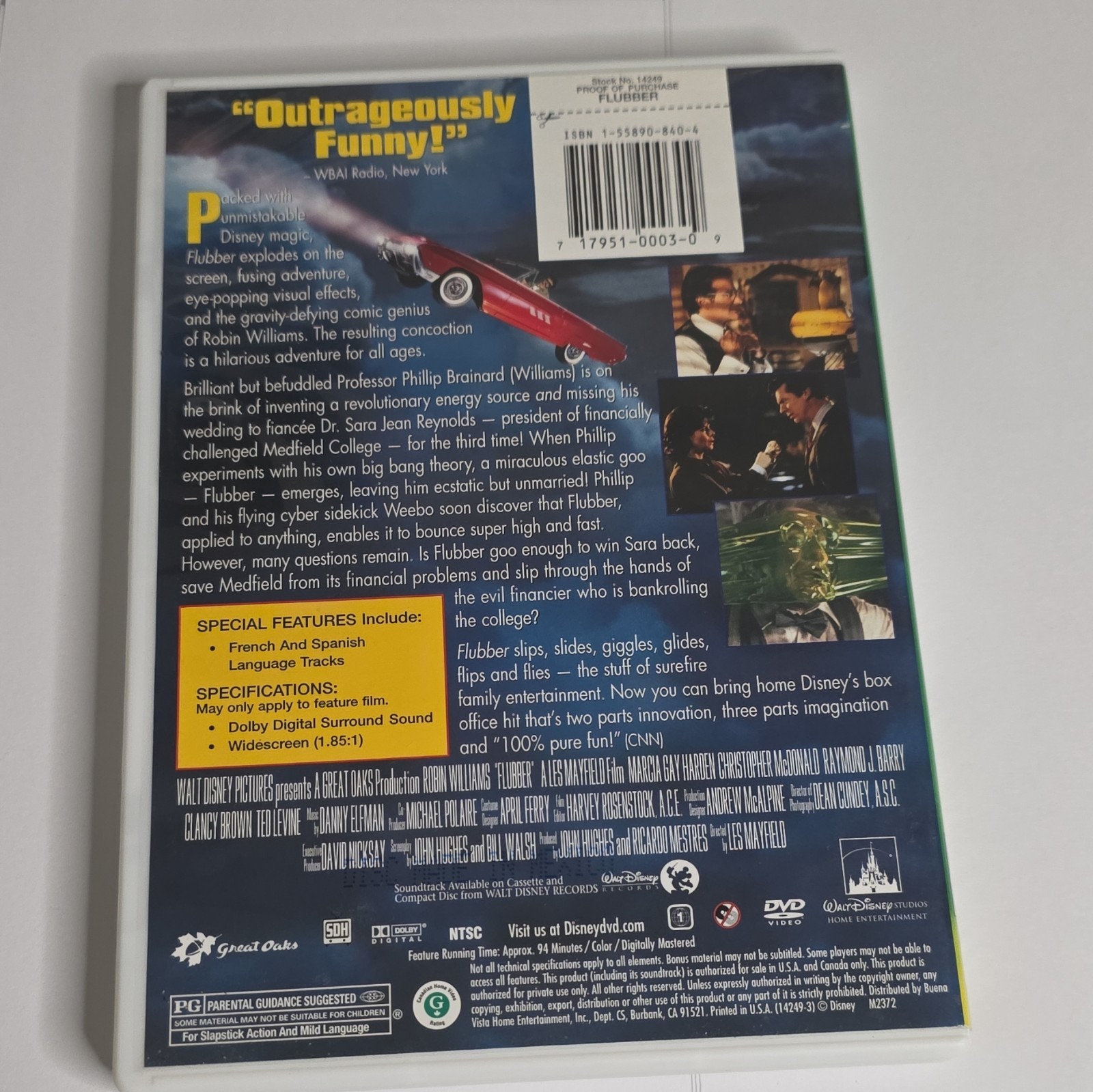 Walt Disney Flubber (DVD, 1997) Robin Williams, PG, 94 Min, Widescreen