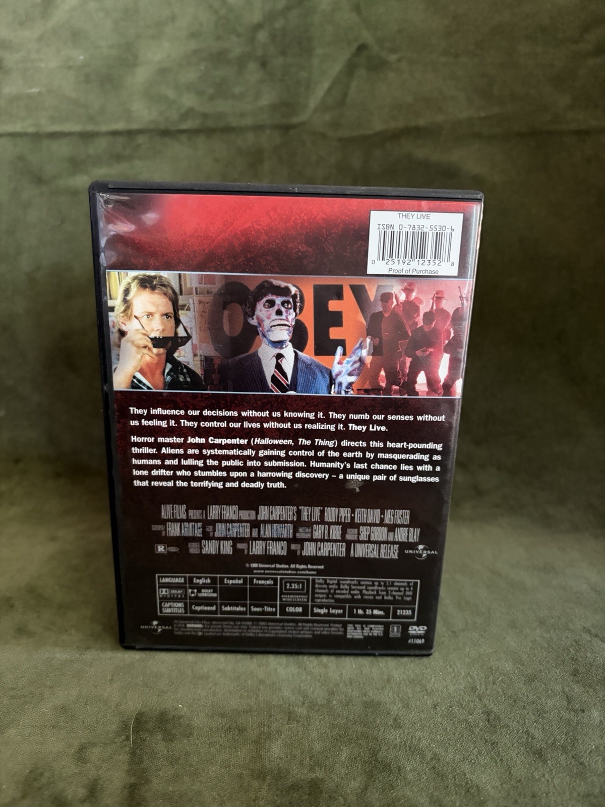 Universal They Live Widescreen DVD w/ Subtitles John Carpenter Roddy Piper R