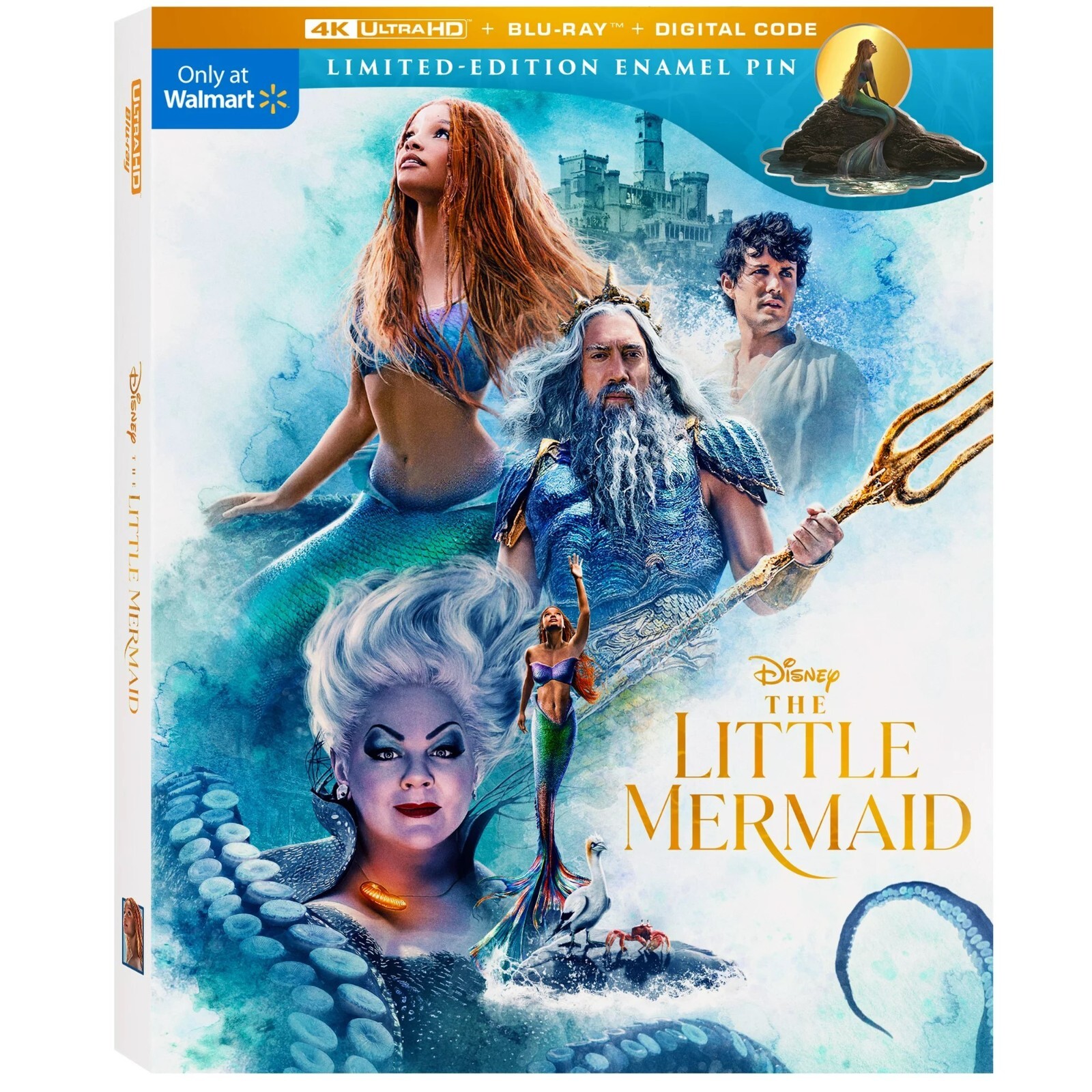 The Little Mermaid Limited Edition 4K UHD + Blu-ray + Digital + Enamel Pin New**