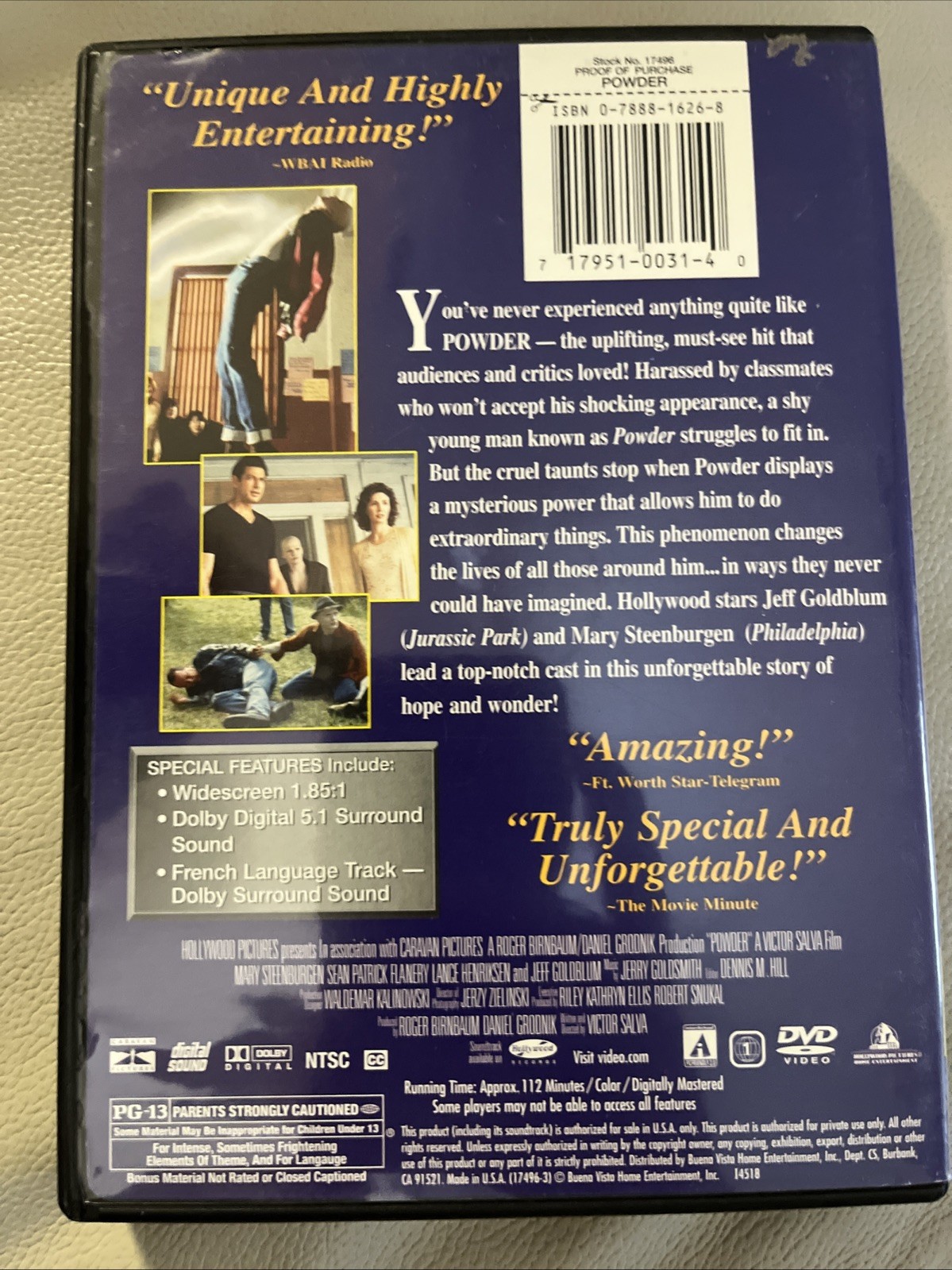 Powder (DVD, 1995) OOP Jeff Goldblum, Mary Steenburgen (GREAT CONDITION)
