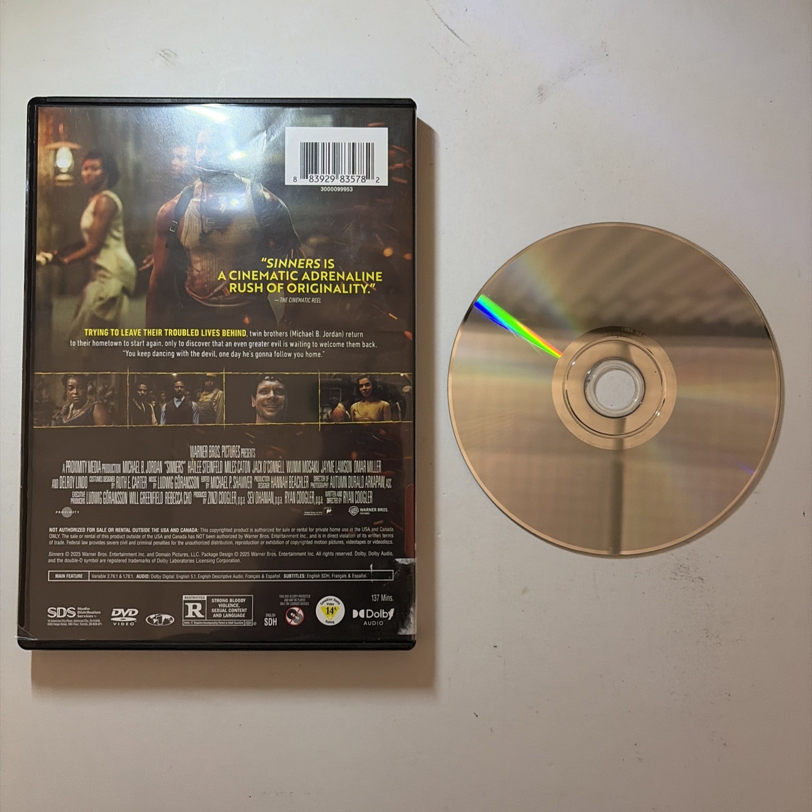 Sinners DVD Michael B Jordan 2025 Former Library Copy