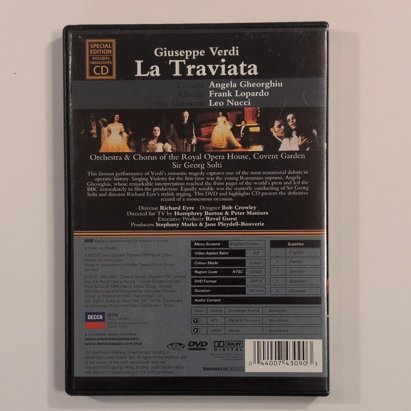 Decca La Traviata DVD Includes Highlights CD Angela Gheorghiu Lopardo