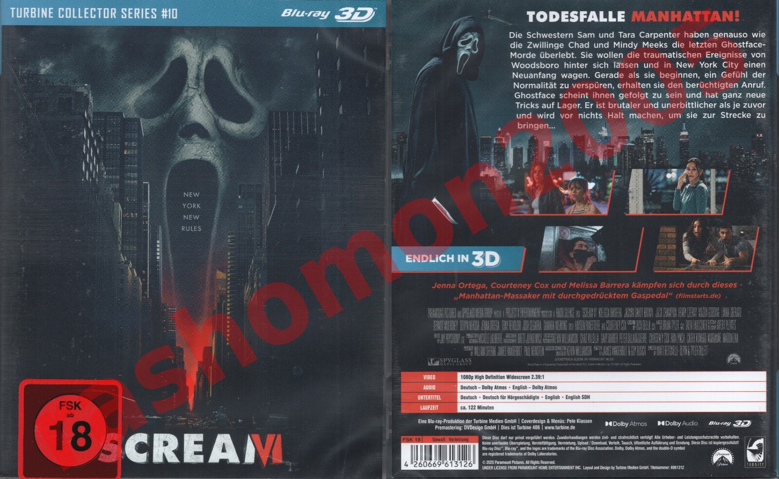 Blu-ray 3D SCREAM VI 6 2023 Courteney Cox Jenna Ortega Uncut Region Free ABC NEW