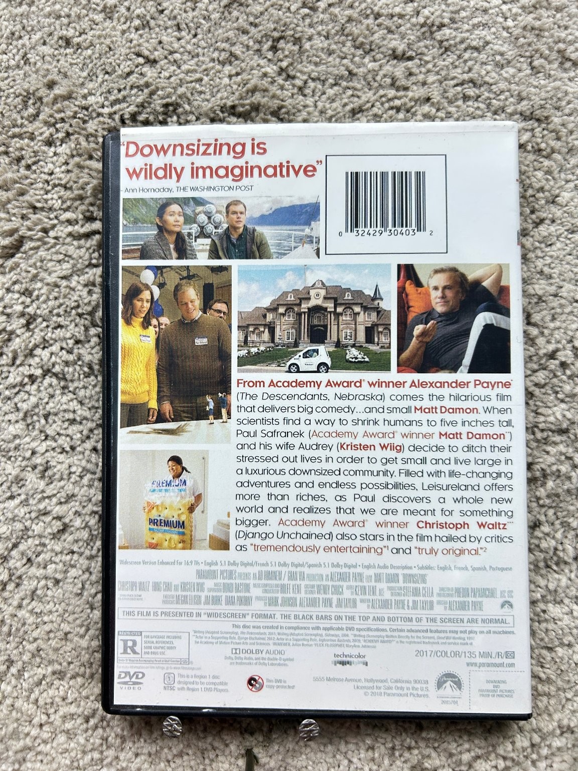 Downsizing DVD 2017 Matt Damon Alexander Payne Widescreen Region 1