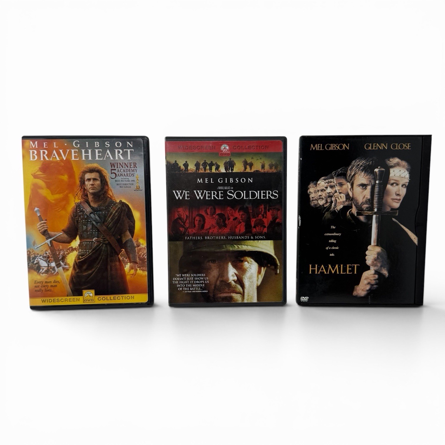 Mel Gibson DVD Movie Lot (3) Braveheart We Were Soldiers Hamlet