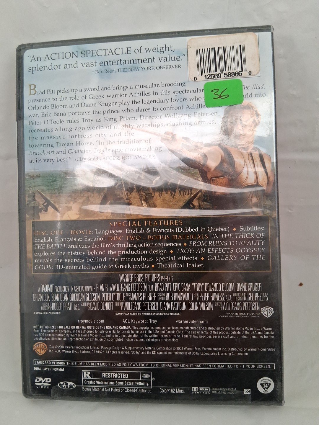 Troy 2 Disk (DVD, 2004)