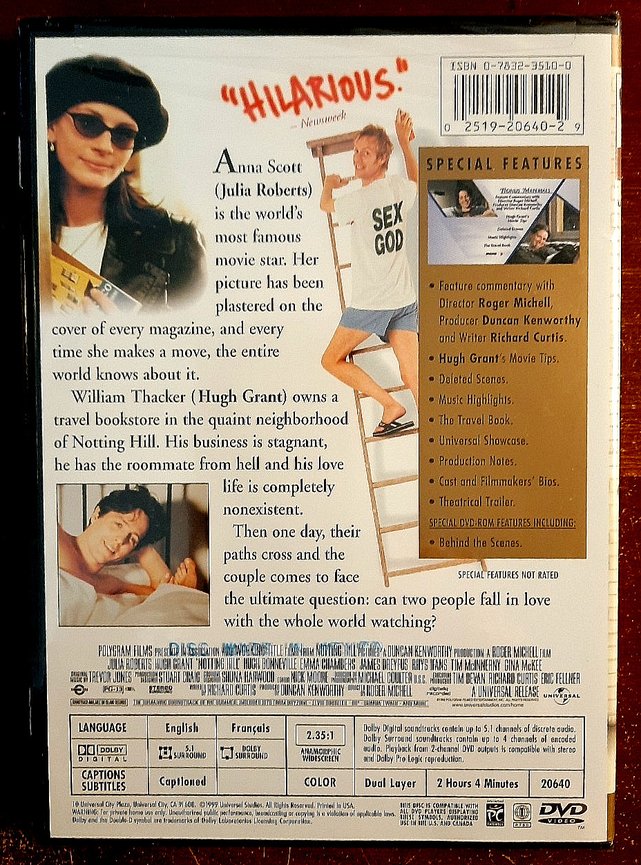 NOTTING HILL COLLECTORS ED. WIDESCREEN DVD BRAND NEW ORIG SEALED JULIA ROBERTS