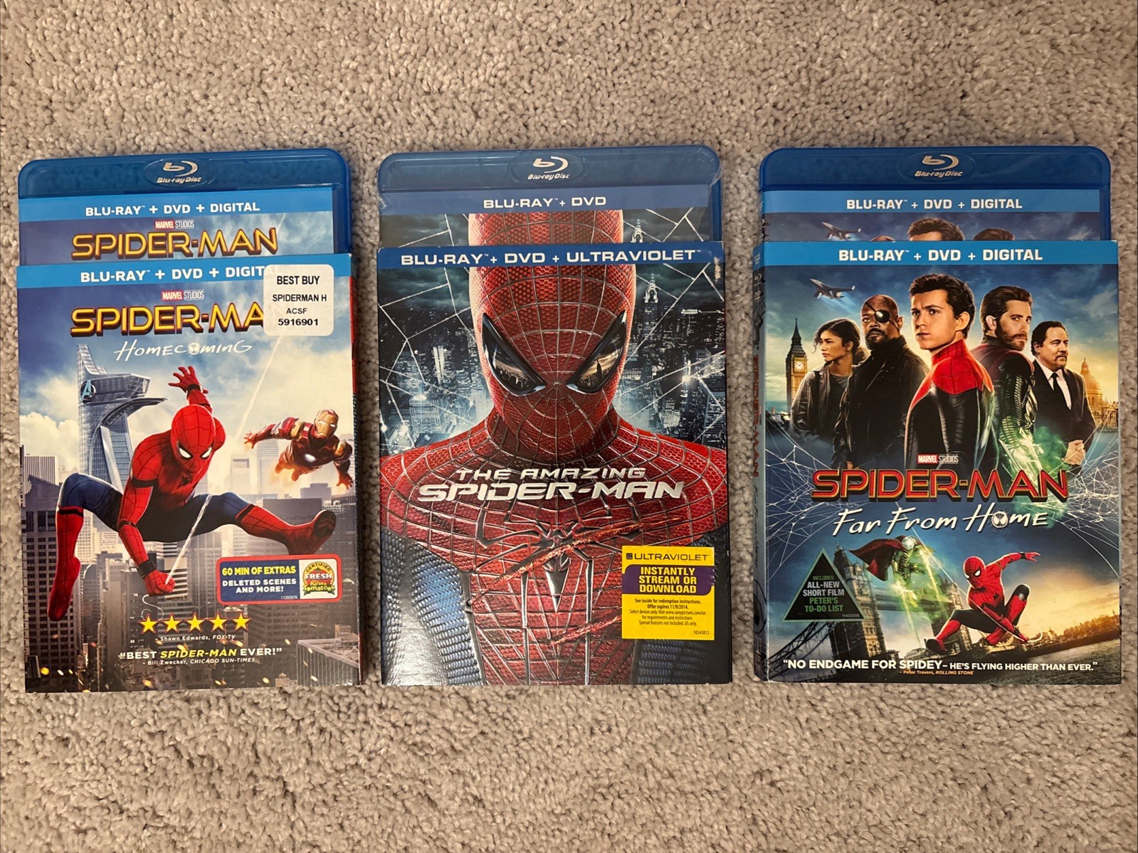 The Amazing Spider-Man, Homecoming, Far From Home Blu-Ray Lot With Slipcover