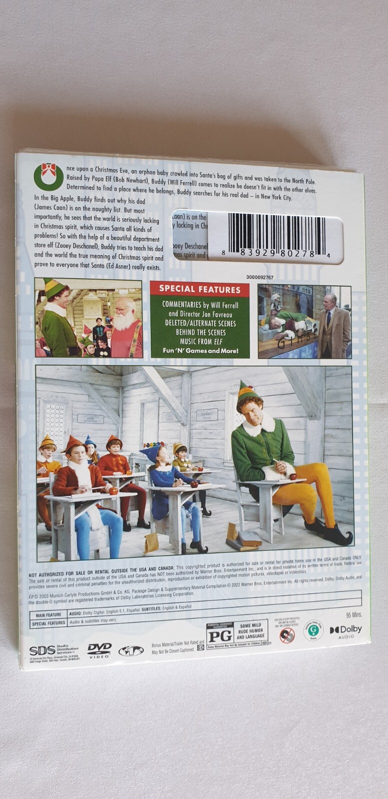 Elf By Warner Bros Studio Jon Favreau Family & Comedy Dolby 95 Min Movie DVD