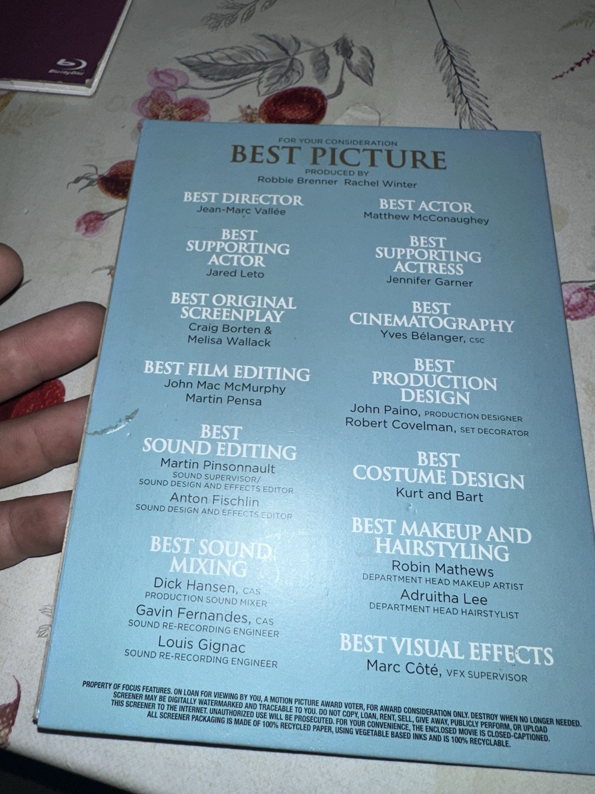 Rare Dallas Buyers Club Fyc For Your Consideration Bluray Screener