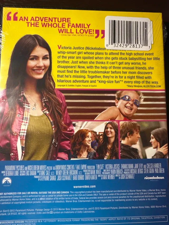 New Fun Size DVD Victoria Justice Nickelodean Movie 2012 PG13 NEW