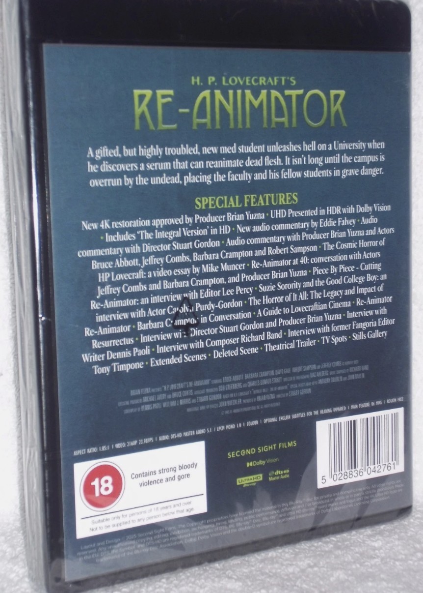 RE-ANIMATOR (1985) 4K UHD Blu-Ray Standard Edition BRAND NEW