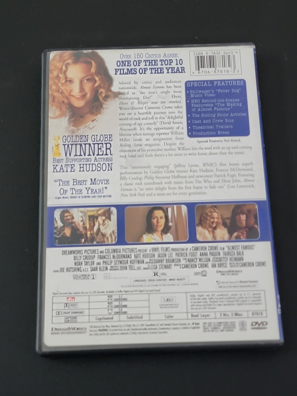 Almost Famous DVD Widescreen Golden Globe Winner Kate Hudson Comedy