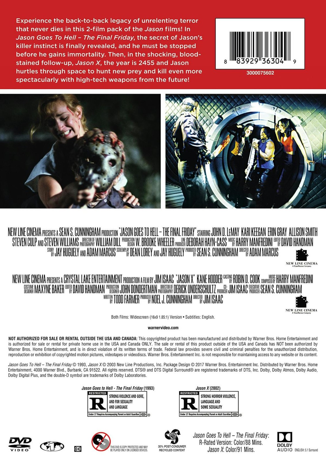 Jason Goes to Hell – The Final Friday / Jason X DVD NEW