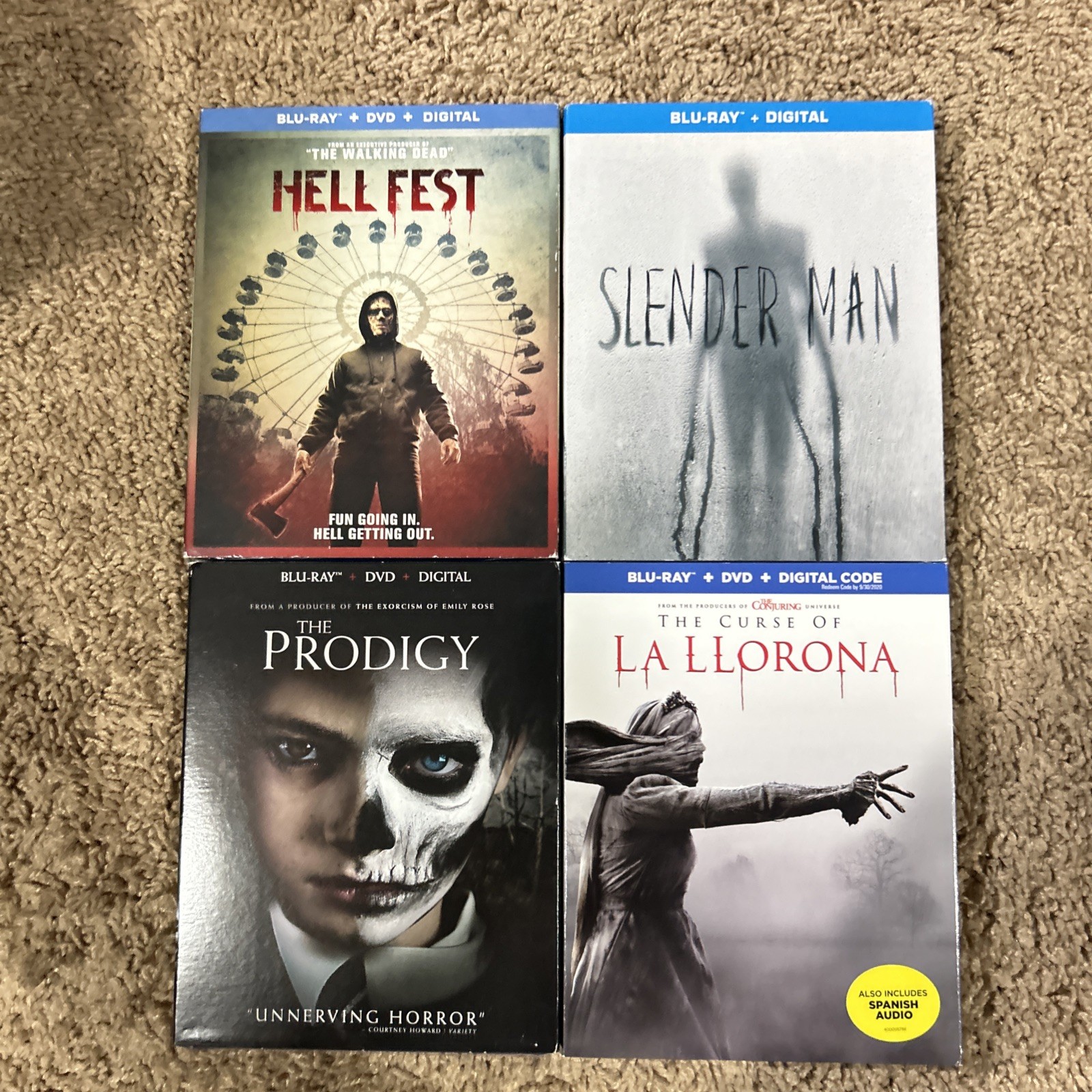 Hellfest+ Slender Man+ The Prodigy+LA LLoronna, New Sealed/W/Slip Covers Blu+dig