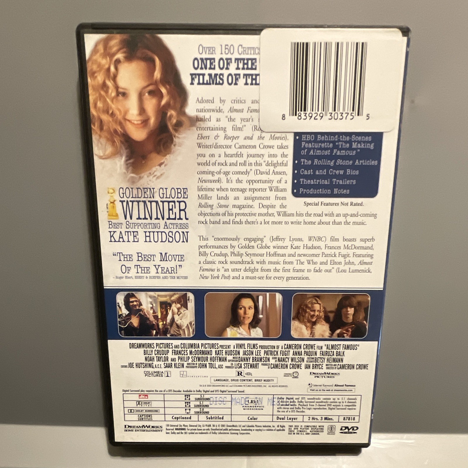 DreamWorks Almost Famous DVD Widescreen R 2000 Cameron Crowe Comedy