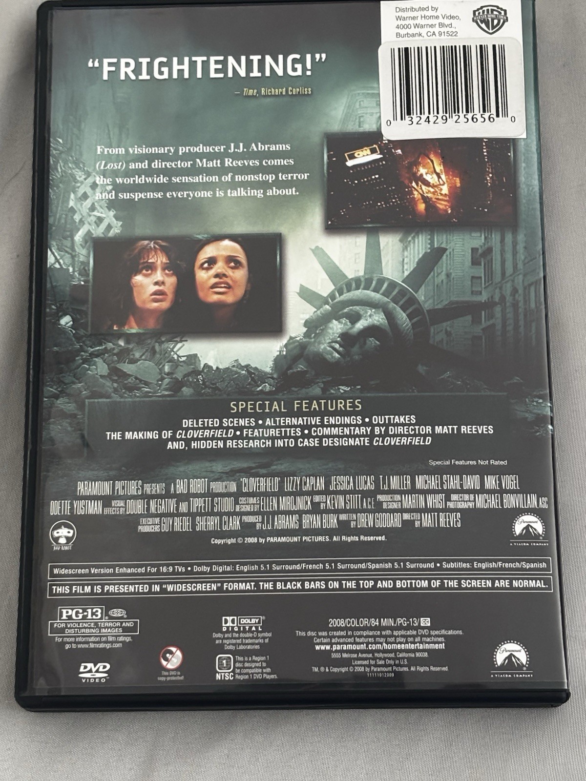 Paramount Cloverfield DVD Widescreen PG-13 2008 84min Region 1 NTSC 16:9