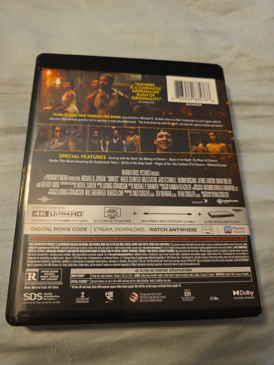 Sinners (4K UHD + Digital Code, 2025, Warner Bros) Vampire Horror, Brand New!
