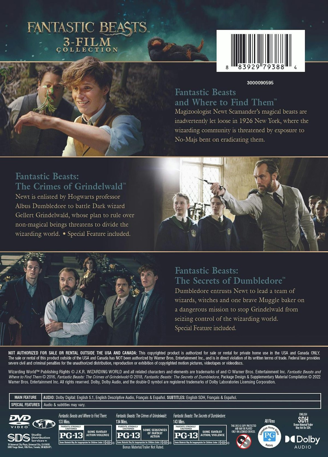 Fantastic Beasts 3-film Collection DVD Eddie Redmayne NEW