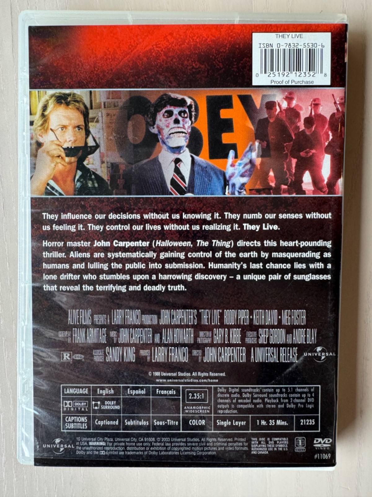 They Live (1988) – 2003 Universal DVD – Horror Roddy Piper – John Carpenter