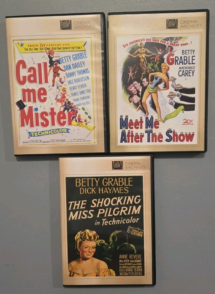 Betty Grable 3-DVD Lot Fox Cinema Archives Shocking Miss Pilgrim Call Me Mister