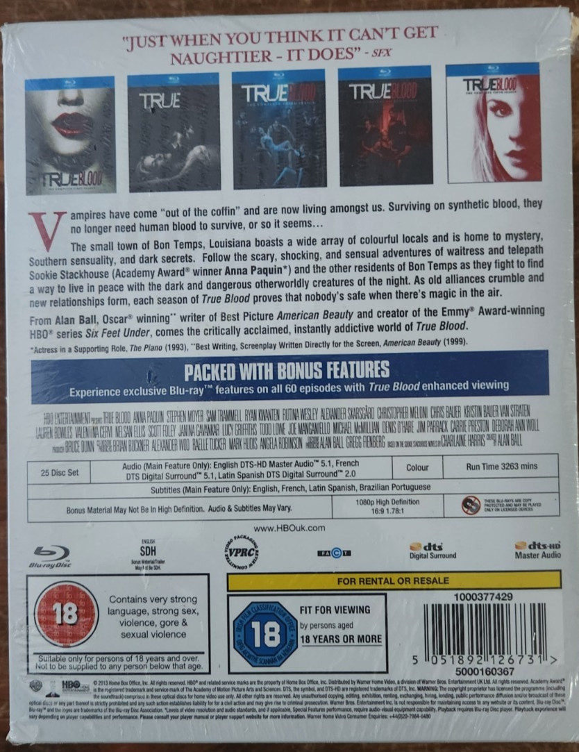 True Blood Complete Season 1 2 3 4 5 (1-5) Region Free Blu-Ray