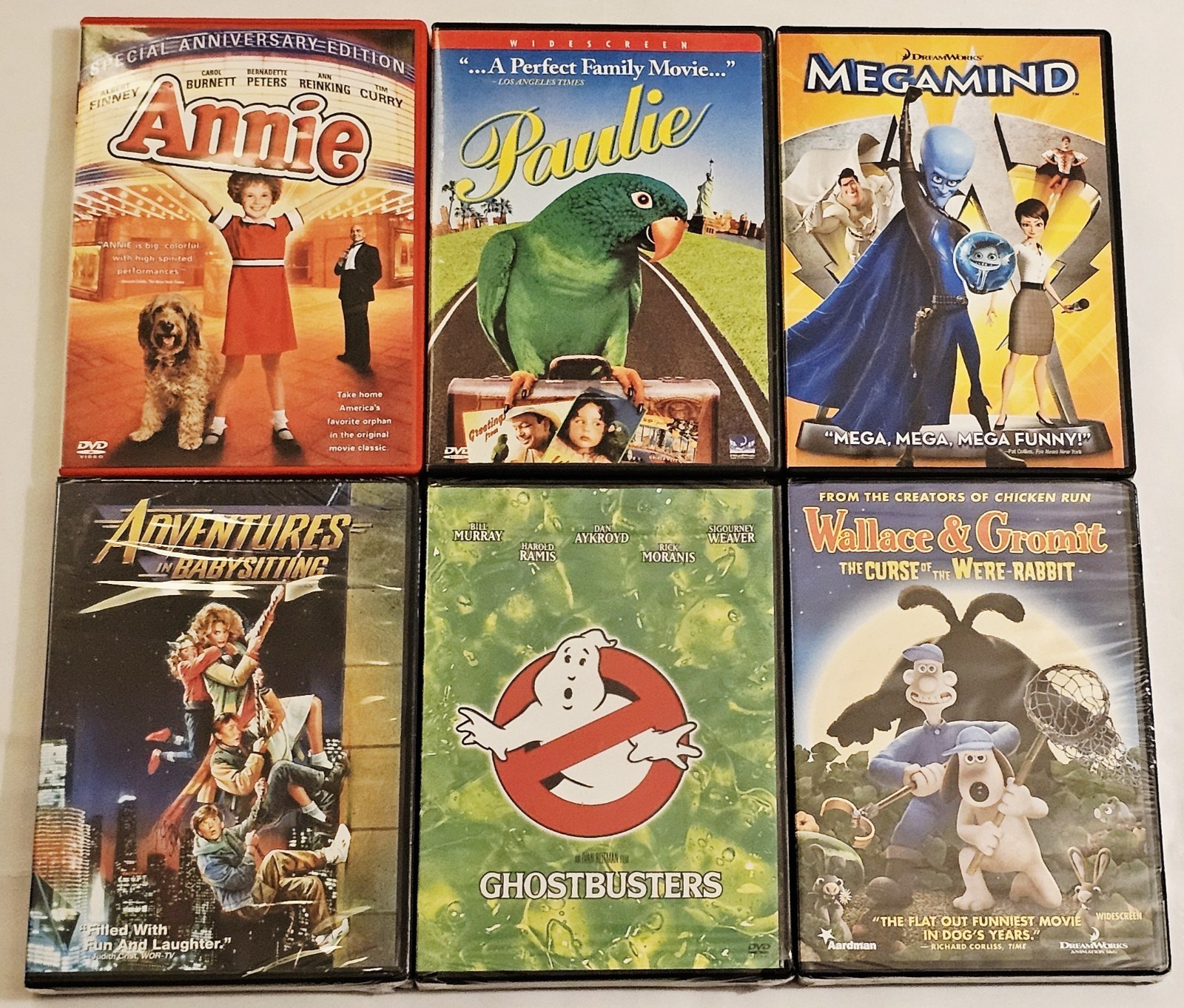 Adventures In Babysitting, Ghostbusters, Wallace & Grommet (Sealed) & Paulie…