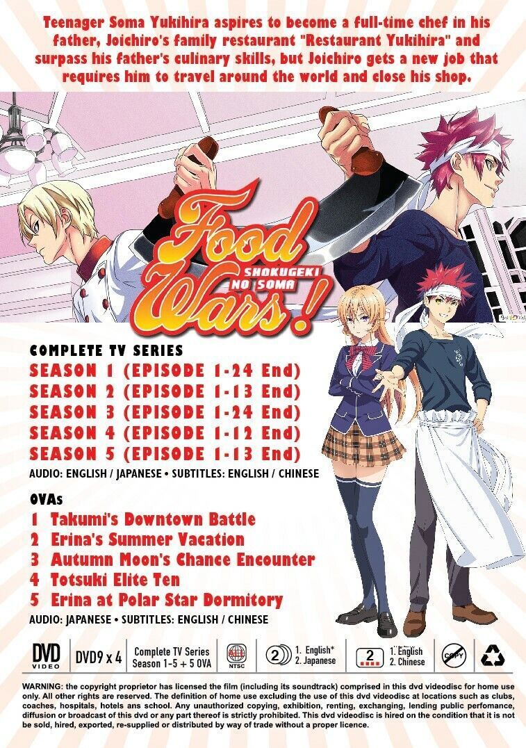 FOOD WARS! SHOKUGEKI NO SOMA (SEA 1-5) -DVD (86 EPS+5 OVA) ENG DUB, SHIP FROM US