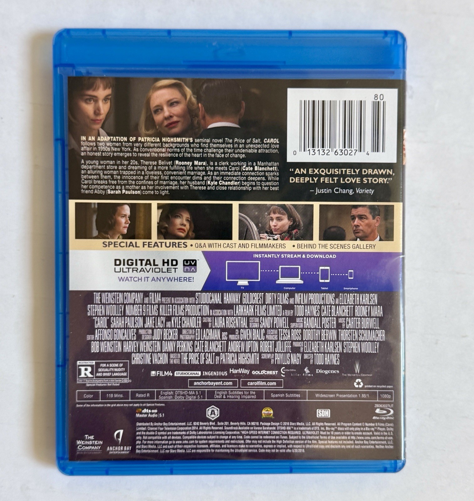 Carol Blu-ray 2015 Anchor Bay Cate Blanchett Rooney Mara Todd Haynes – Like New