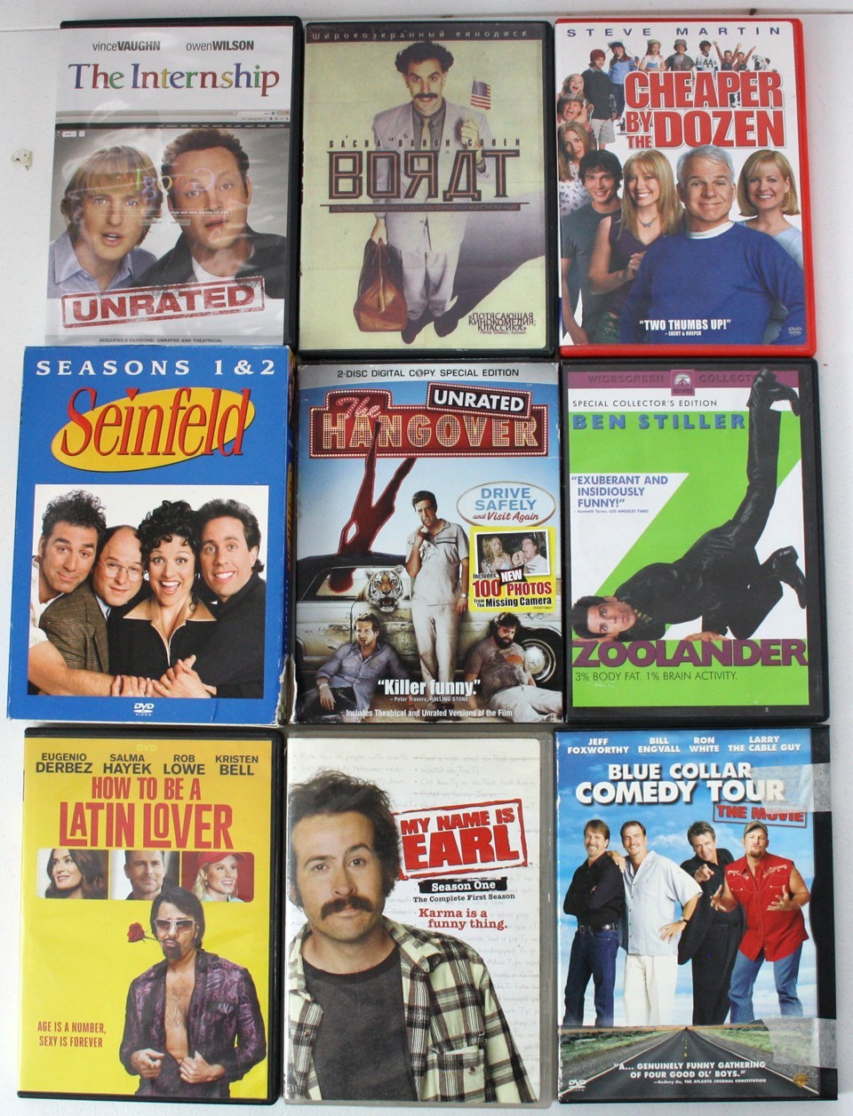 9 COMEDY DVD BORAT ZOOLANDER BLUE COLLAR SEINFELD HANGOVER MY NAME IS EARL
