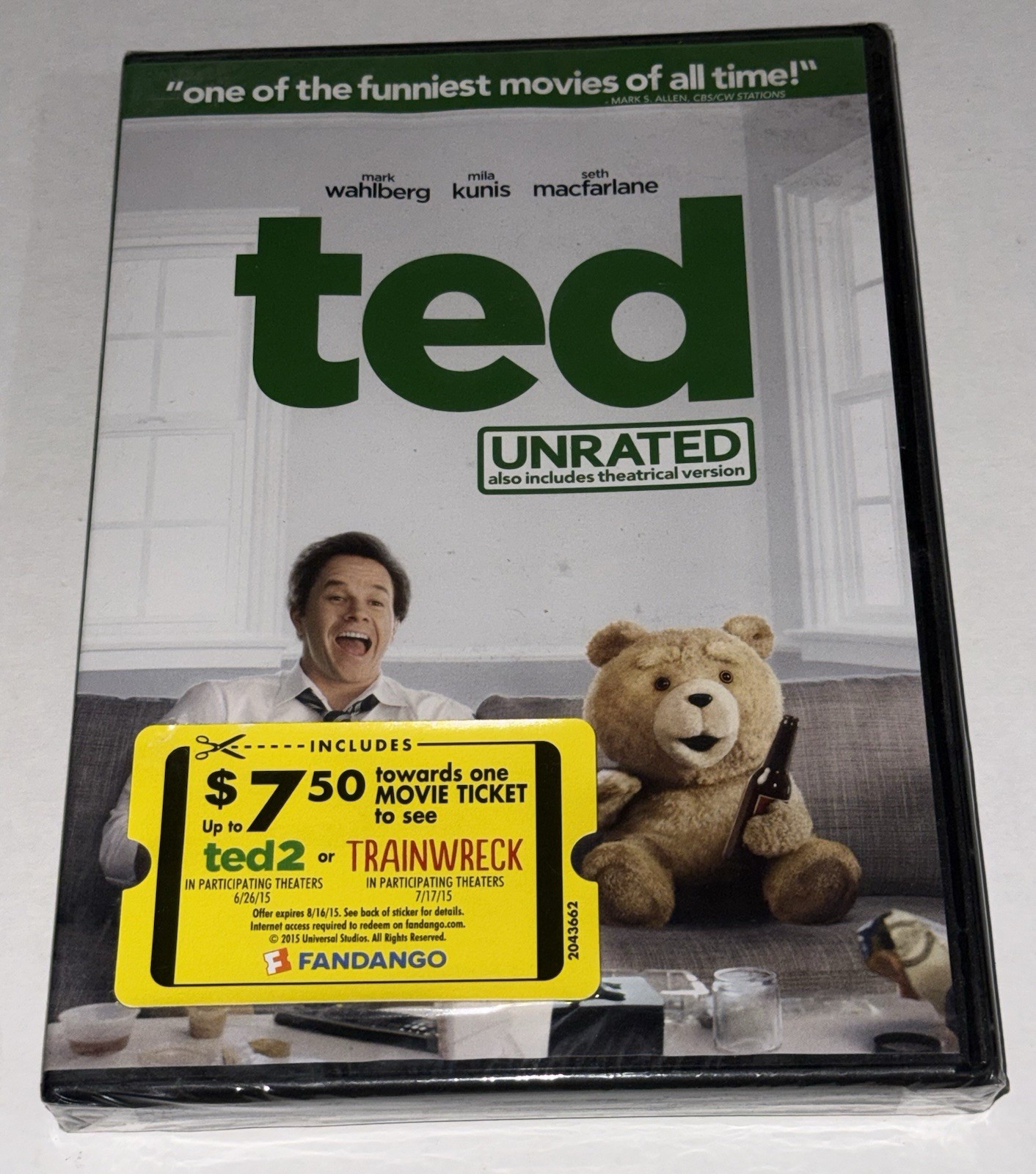 Ted (Unrated & Theatrical WS DVD) Mark Wahlberg-Seth Macfarlane-Mila Kunis NEW
