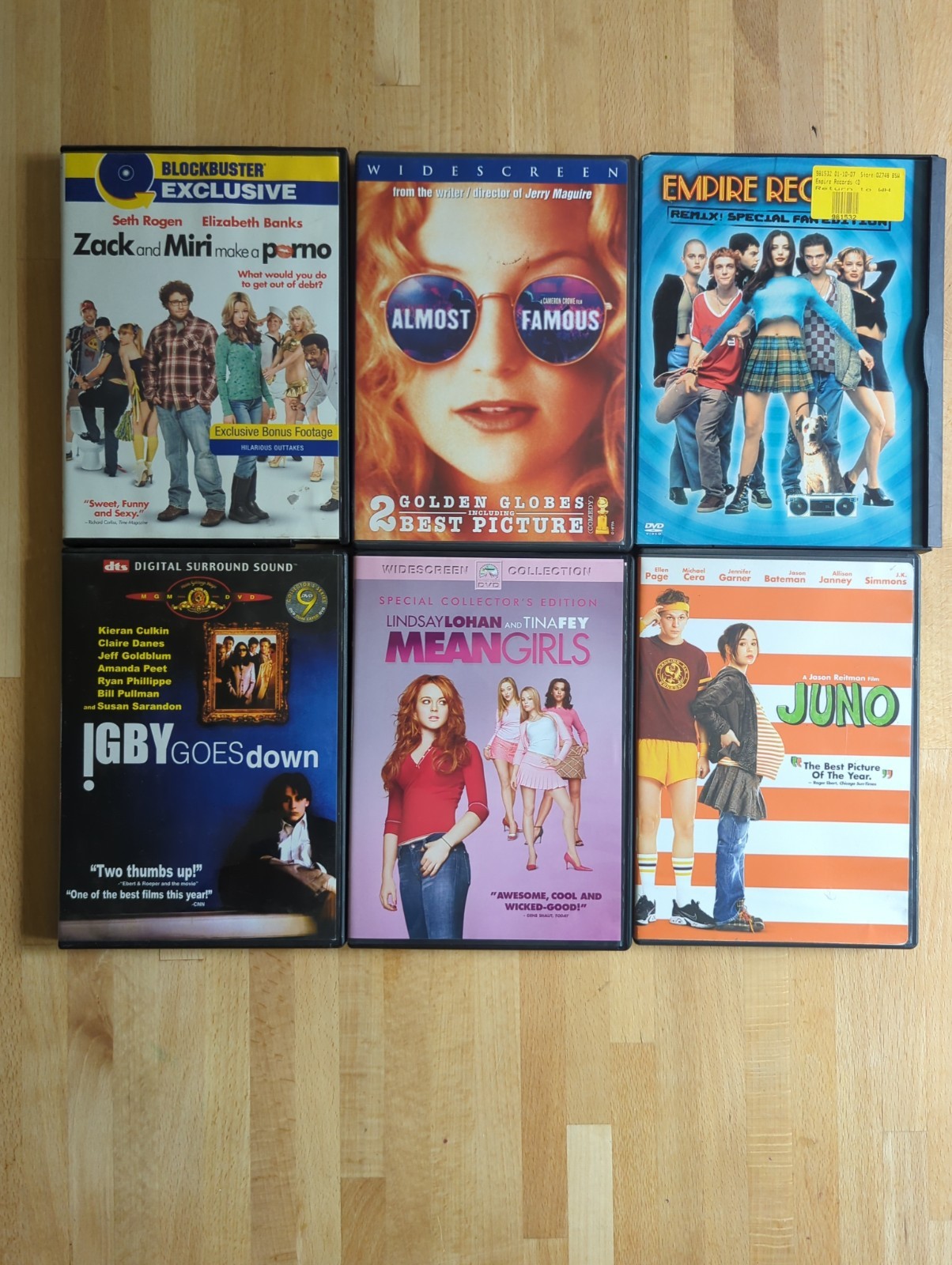 DVD Lot 6 Juno Mean Girls Almost Famous Empire Records Igby Goes Down Zack& Miri