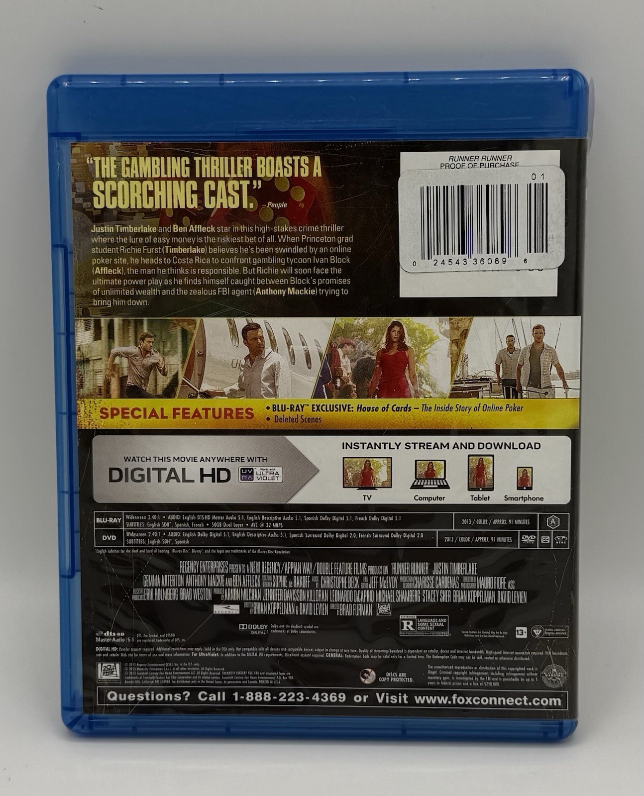 20th Century Fox Runner Runner Blu-ray+DVD+Digital Copy R 91 Min 2.40:1