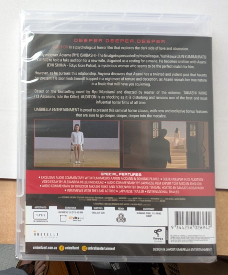 Audition Blu-ray 1999 Takashi Miike Eihi Shiina Umbrella Reg Free/Eng Subs NEW