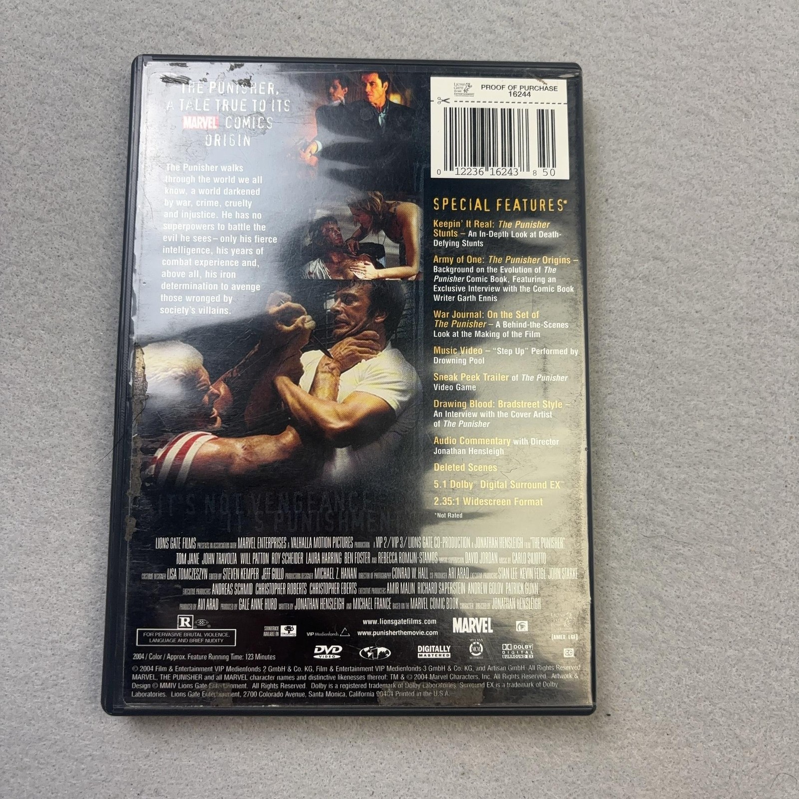 The Punisher DVD LIONSGATE 2004 Tom Jane John Travolta NTSC 16:9 Marvel R