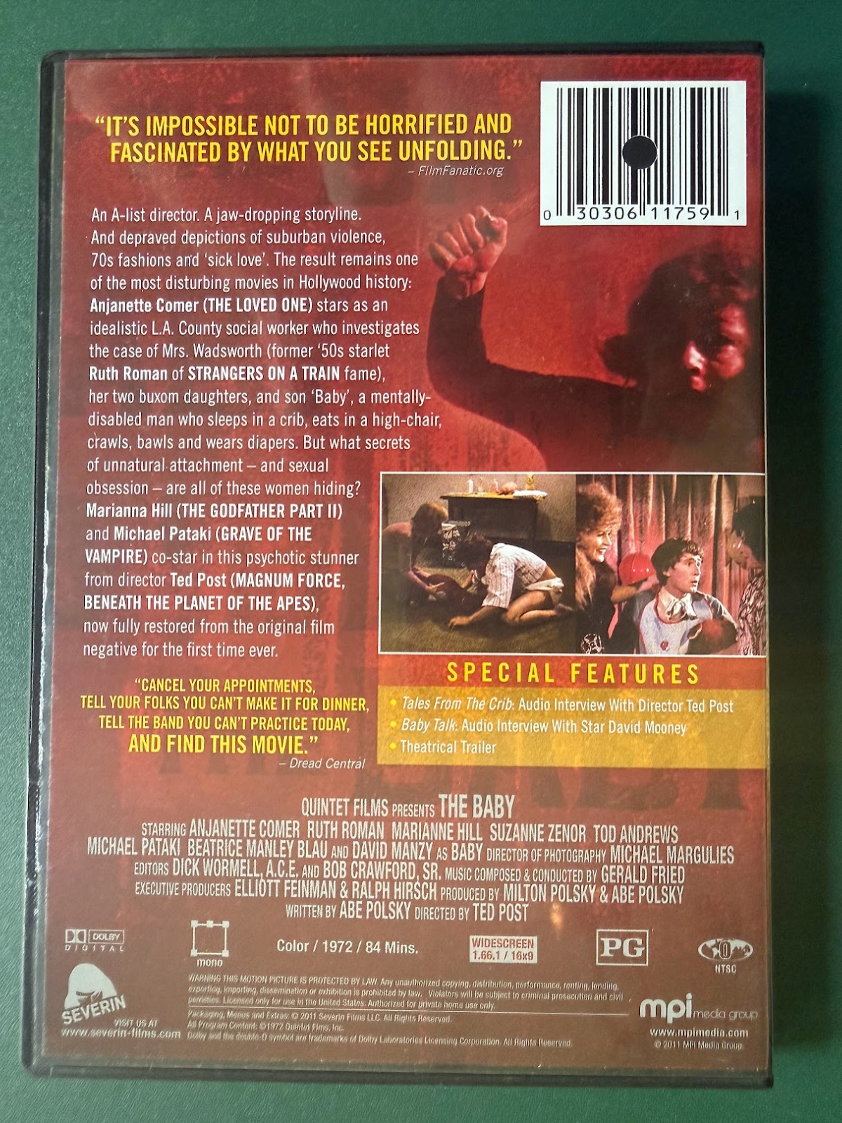 The Baby (DVD) 1972 psycho horror, Anjanette Comer, Marianna Hill, Ohio seller