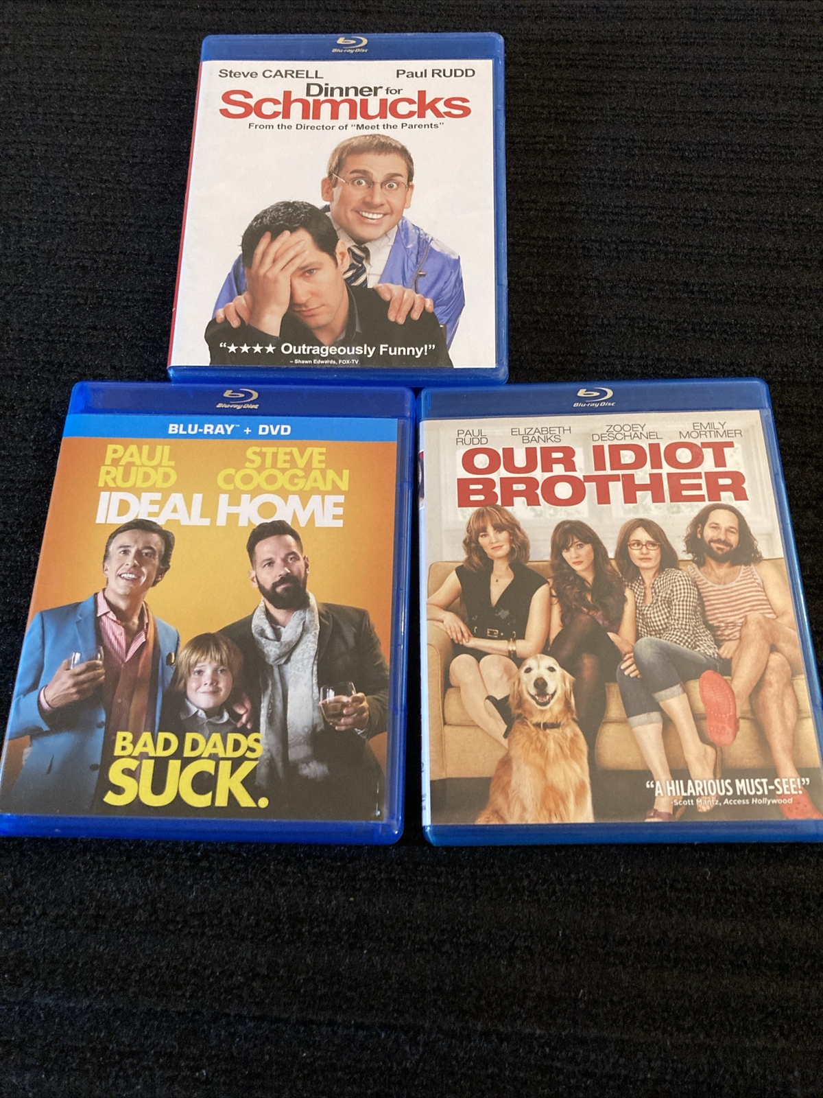 Our Idiot Brother + Ideal Home + Dinner For Schmucks (Paul Rudd Blu-ray Lot)